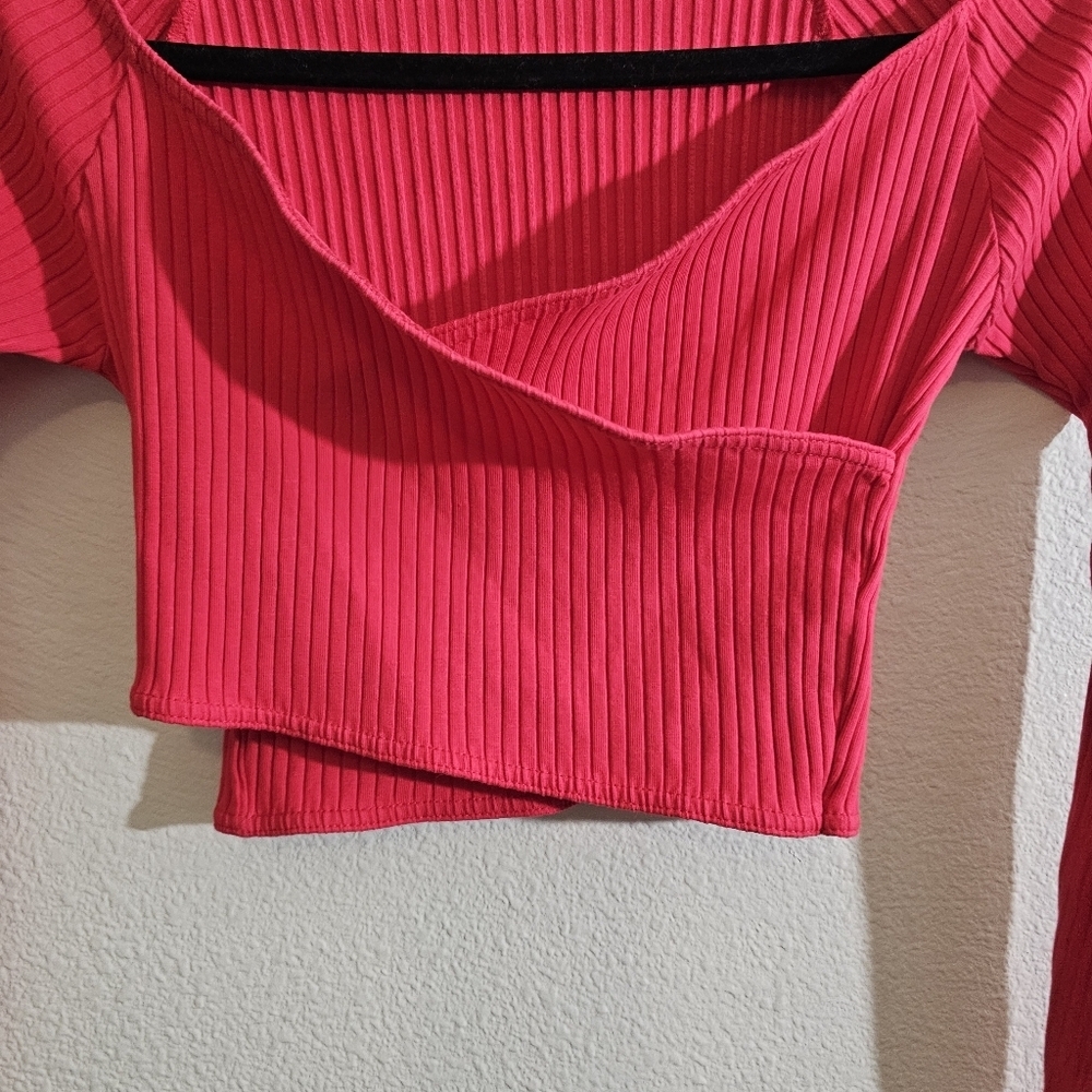 Zara Top S Pink Ribbed Crop - Picture 5 of 6